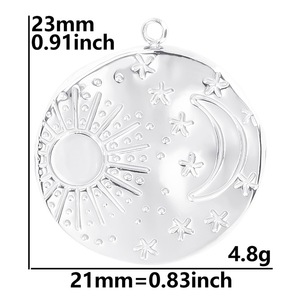 Breloques rondes en acier inoxydable Soleil Lune Étoile pour la fabrication de bijoux et colliers DIY - Product Image 2