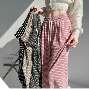 Nuevos <span class=keywords><strong>pantalones</strong></span> <span class=keywords><strong>de</strong></span> poliéster para mujer, gruesos, a rayas, <span class=keywords><strong>de</strong></span> pierna <span class=keywords><strong>ancha</strong></span>, con efecto drapeado, <span class=keywords><strong>de</strong></span> cintura alta, holgados, cálidos, <span class=keywords><strong>de</strong></span> pierna recta y largos hasta el suelo. - Product Image 2