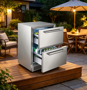 Vanace 145L Double Drawer <b>Mini</b> Refrigerator Stainless Steel Beverage Cooler with Glass Door Indoor Outdoor Use Freezer Cooling - Product Image 1