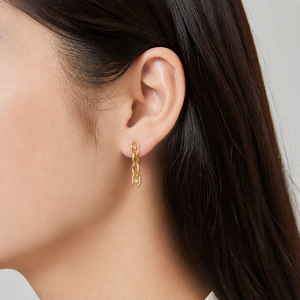 Boucles d'oreilles pendantes en chaîne à maillons en zircon, acier inoxydable plaqué or 14 carats sous vide, couleur or et acier - Product Image 5