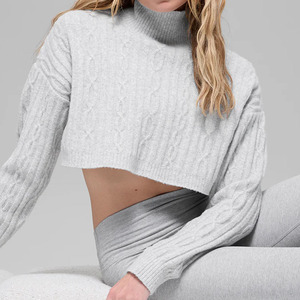 Fabricante de prendas de punto, suéter de lana y cachemira personalizado para mujer, cuello alto, manga larga, color <span class=keywords><strong>gris</strong></span>, para otoño e invierno - Product Image 3