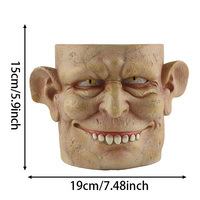 Ensemble de pots de fleurs en résine visage de monstre d'Halloween, pot de fleurs tête de goblin d'horreur, vase décoratif de table, ornement de plante pour bureau à domicile, cadeau