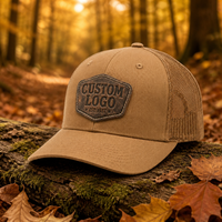 Casquette Trucker en Sergé de Coton à 6 Panneaux Personnalisée OEM de Haute Qualité pour Adulte, Vente en Gros, Casquette de Sport à Visière Courbe avec Logo en Cuir