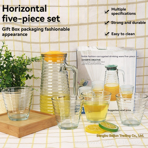 Juego de Agua de Cinco Piezas con Jarra de Vidrio Corrugado, Botella de Agua Fría Promocional, Jarra para Jugo, Juego de Agua Gratis de Regalo - Product Image 3