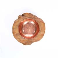 Bol ovale en bois indonésien, bol décoratif plaqué or, design Art Déco unique, motif végétal/fleur, pour la table, usage domestique quotidien