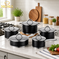 Ensemble de 10 casseroles et poêles en acier inoxydable OEM/ODM pour cuisine, revêtement multicouche, compatible lave-vaisselle et four, pour tous types de cuisinières