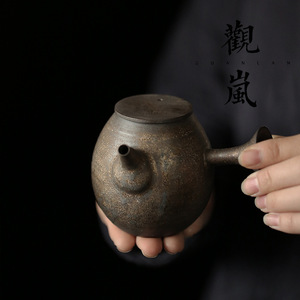 Handmade Iron Rust Glaze Ceramic Teapot With Gold Handle Round Shape For Kung Fu <b>Tea</b> <b>Set</b> Single Pot - Product Image 4