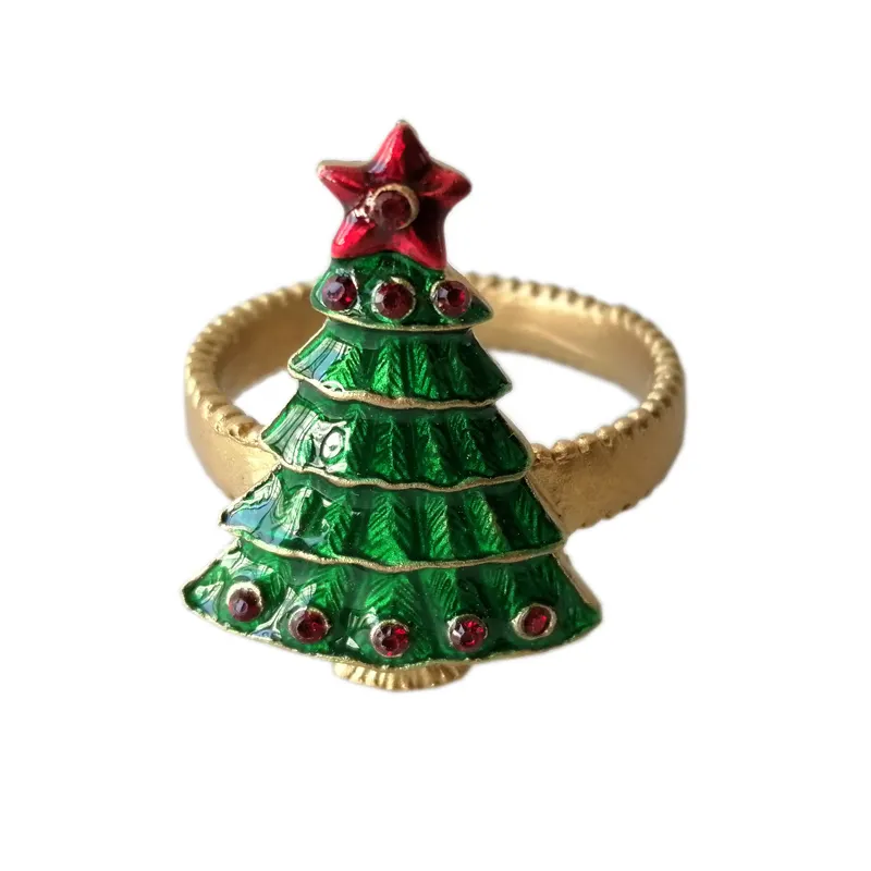 Goud Groen Jeweled Kerstboom Servet Ring Voor Kerst Diners Partijen Dagelijks Decor Gebruik Metalen Zinklegering Tafel Instelling