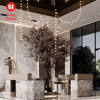 Mobilier d'intérieur sophistiqué pour hôtels : Étagères métalliques sur mesure, bureaux de réception en bois et meubles de présentation d'œuvres d'art modernes