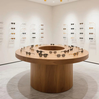 Minimalistischer Massivholz-LED-Beleuchteter Brillen-Präsentationsschrank |   Wandmontierte Stufenvitrine Umweltfreundlich Hochbelastbar