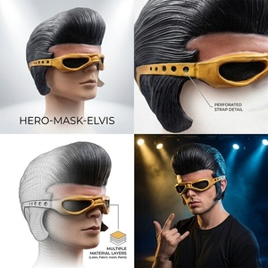 Masque en latex Elvis rétro Rockabilly Punk avec lunettes dorées, masque intégral pour cosplay, accessoires de costume pour Halloween, carnaval, fête à thème - Product Image 3