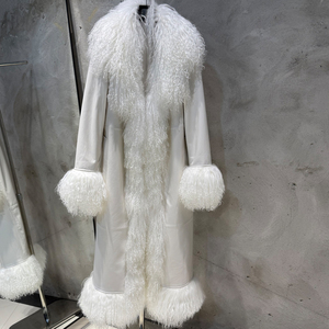 Veste longue en peau de mouton véritable pour femme, fourrure de mouton mongol bouclée, daim, vêtement d'extérieur, manteau long en cuir de mouton véritable chaud pour l'hiver - Product Image 6