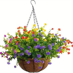Petit panier suspendu à fleurs, décoration florale artificielle sans entretien, fleurs et panier prêts à être accrochés et à éclairer n'importe quel espace - Product Image 5