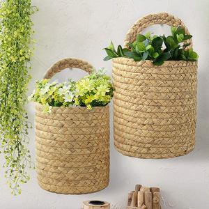 Handmade Straw Woven <b>Basket</b> Round Wall Mounted Hanging Storage For Plants And Flowers - Product Image 2