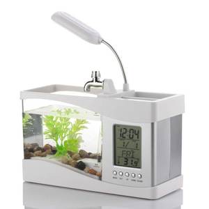 Acryl Desktop <span class=keywords><strong>Aquarium</strong></span> Mini <span class=keywords><strong>Aquarium</strong></span> mit fließendem Wasser Lcd Zeituhr Alarm Bunte LED Lampe Licht Kalender hält für zu Hause - Product Image 4