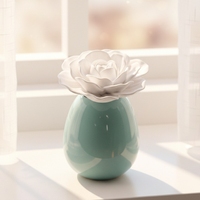 Diffuseur de parfum d'ambiance en céramique bleue de luxe 150 ml, fait main, avec fleur de rose en porcelaine, pour huiles essentielles et aromathérapie