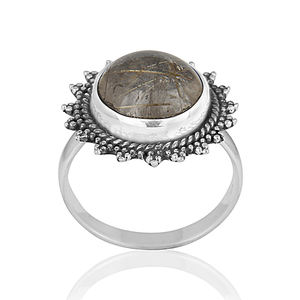 Anillo de Piedra Preciosa de Rutilo Dorado Redondo con Engaste de Bisel, Anillo Étnico de Plata de Ley 925 para Hombre, Fabricante de Joyería, Colección Clásica - Product Image 1
