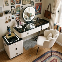 Table de maquillage moderne multifonctionnelle pour princesse avec éclairage LED intelligent, panneau de rangement latéral, panneau MDF, écologique