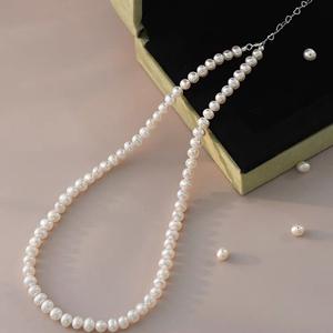 Gargantilla de Plata 925 para Mujer, Cadena de Clavícula con Perlas de Agua Dulce, Simple, de Alta Gama, Natural, con Luz Intensa - Product Image 1
