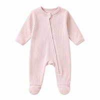 Jumpsuit Bayi Katun dengan Resleting 95 Persen Katun Kelas A Resleting Depan Tanpa Label Berkaki Unisex Bayi Baru Lahir 0 hingga 12 Bulan