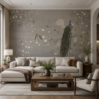 Papier peint mural auto-adhésif 3D imperméable en soie, motif floral de paon, style chinoiserie, pour salon, chambre à coucher, décoration murale de la maison