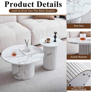 KirKasa Set 2 Mesas Auxiliares Modernas Estilo Granja Soporte Base de Columna Romana de Madera con Acabado de Chapa de Mármol para Sala de Estar y Oficina - Product Image 4