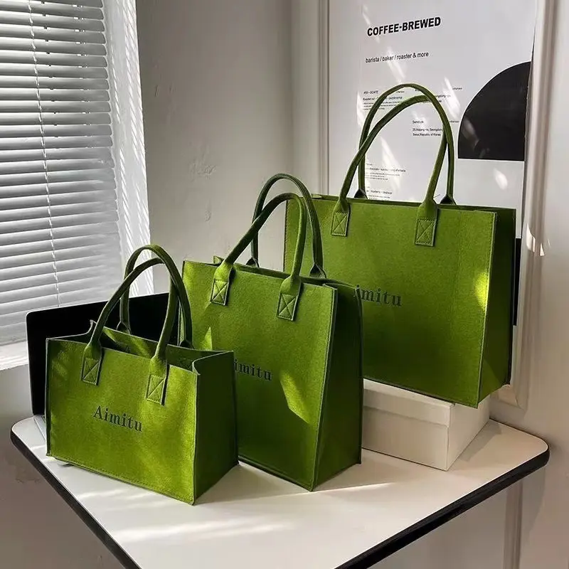 Роскошные офисные фетровые сумки с вашим логотипом большая хозяйственная сумка войлочный тоут для вечеринки зеленая переработанная фетровая сумка