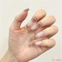 Uñas postizas al por mayor, estilo ataúd, largas, translúcidas, color plata francés, ABS, reutilizables, para salón, OEM, personalizadas