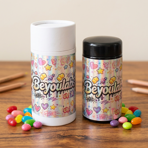 ขวดแก้วโฮโลแกรม Beyoulabs พร้อมฝาพลาสติก ลายกราฟฟิตี UV รูปหัวใจ ดาว และลวดลายขนมหวาน - Product Image 1