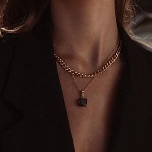 Nouvelle mode 18K plaqué or acier inoxydable carré cubique Zircon pendentif collier pour femmes étanche bijoux en gros 2023 - Product Image 4