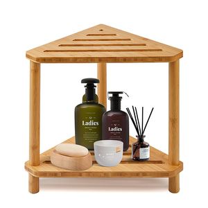 <span class=keywords><strong>Banc</strong></span> de <span class=keywords><strong>douche</strong></span> d'angle en bambou à 2 niveaux, personnalisable, étanche, avec étagère de rangement et repose-pieds antidérapant pour salle de bain - Product Image 1