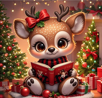 Kit de Peinture par Numéros Mignon Renne de Noël Lisant un Livre Peinture Acrylique DIY sur Toile pour Adultes Débutants 16x16 Pouces