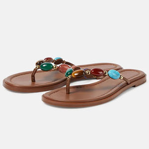 하이 퀄리티 패션 라운드 오픈 발가락 보석 플립 플롭 플랫 샌들 대량 외출 여성을위한 새로운 스타일 널 고무 슬리퍼 - Product Image 5