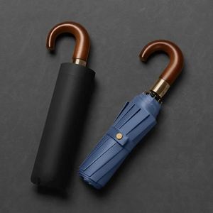 Nuevo Paraguas Plegable Automático de 3 Secciones con Mango de Madera, Diseño Personalizado, Compacto, Resistente al Viento y a la Lluvia - Product Image 3