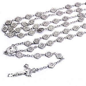 Vintage Silver Benedictine <b>Cross</b> Necklace Unisex Tibetan Silver Long <b>Chain</b> Gift Jewelry RN-097 - Product Image 3