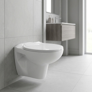 Ensemble WC mural monobloc en céramique économique avec chasse d'eau à double débit par gravité et siphon en P pour usage en lavabo - Product Image 1