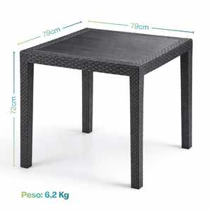 Square <b>Plastic</b> Garden <b>Table</b> 79x79x72 Cm Anthracite Rattan Effect Legs <b>Outdoor</b> Use - Product Image 2