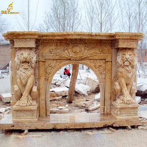 2024 nuevo diseño tallado <span class=keywords><strong>a</strong></span> <span class=keywords><strong>mano</strong></span> Beige mármol cabeza de león <span class=keywords><strong>chimenea</strong></span> - Product Image 1