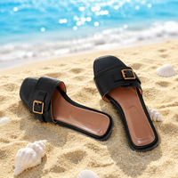 Sandales plates décontractées en cuir pour femme, confortables et abordables, style babouche avec dessus découpé au laser, sandales plates tendance pour femme