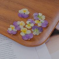 Grosir DIY bunga kering jimat liontin kalung anting-anting epoksi alami Resin bunga pansy untuk dekorasi perhiasan