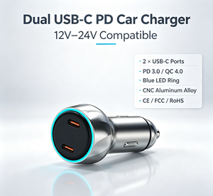 Night Visible Blue Light Ring Dual Type-C Car <b>Charger</b> - Product Image 4