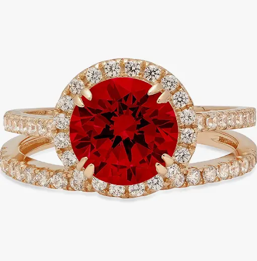 Round Cut Halo Pave Solitaire with Accent Genuine Flawless Natural Red Garnet Designer Statement Classic Engagement Bridal Ring