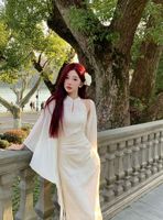 Maxi vestido blanco nuevo estilo chino mejorado Qipao verano y otoño desgaste elegante mujer Cheongsam