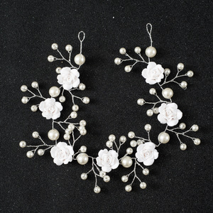 Accessoires de mariage pour mariée européenne, américaine et coréenne, fleur de rose en <span class=keywords><strong>argile</strong></span> polymère, perle faite à la main, chaîne flexible, bandeau pour cheveux - Product Image 1