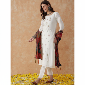 Belle fête porter haut-bas et Dupatta ensemble avec broderie travail taille XL - Product Image 1