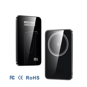 LF21 118g Ultra <b>Thin</b> Magnetic Wireless Power Bank 7mm Aluminum <b>Mirror</b> Glass with LED Smart Display and Dual Charging - Product Image 3