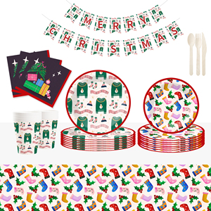 DAMAI Juego de Platos y Vasos Desechables de Papel con Diseño de Suéter y Calcetines Navideños para Fiestas de Navidad - Product Image 1