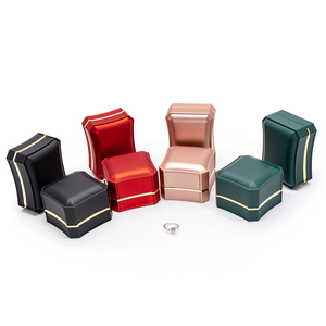 Touching Rubber Paint Metal Jewelry Packaging <b>Ring</b> Pendant Box Display With Metal Golden Rim and LED Light - Product Image 2