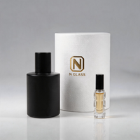 Flacons de parfum opaques les plus vendus 50ml 30ml Bouteille en verre rond noir mat avec couvercle cylindrique