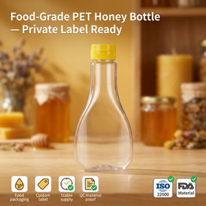 Botella de Plástico PET Transparente Vacía Personalizada al por Mayor, Forma de Pera, Tapa Abatible, Envase para Miel, Sirope y Salsa de Tomate - Product Image 1
